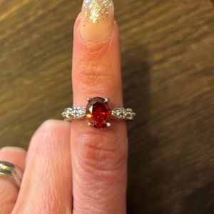 Red Stone Silver Ring Size 7